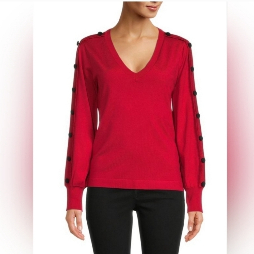 NWT Karl Lagerfeld Paris Button Trim V Neck Sweater SIZE XL